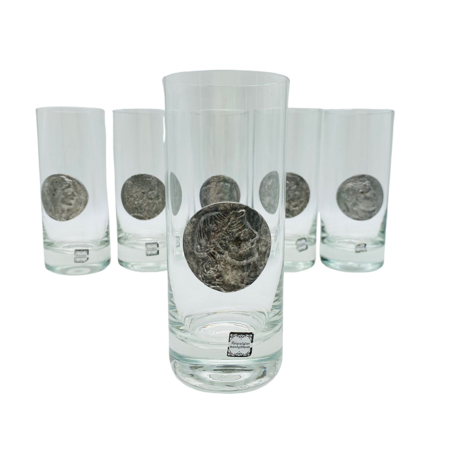 Longdrinkgläser 6er Set mit Zinn Münze römische Kaiser Vintage Gläser
