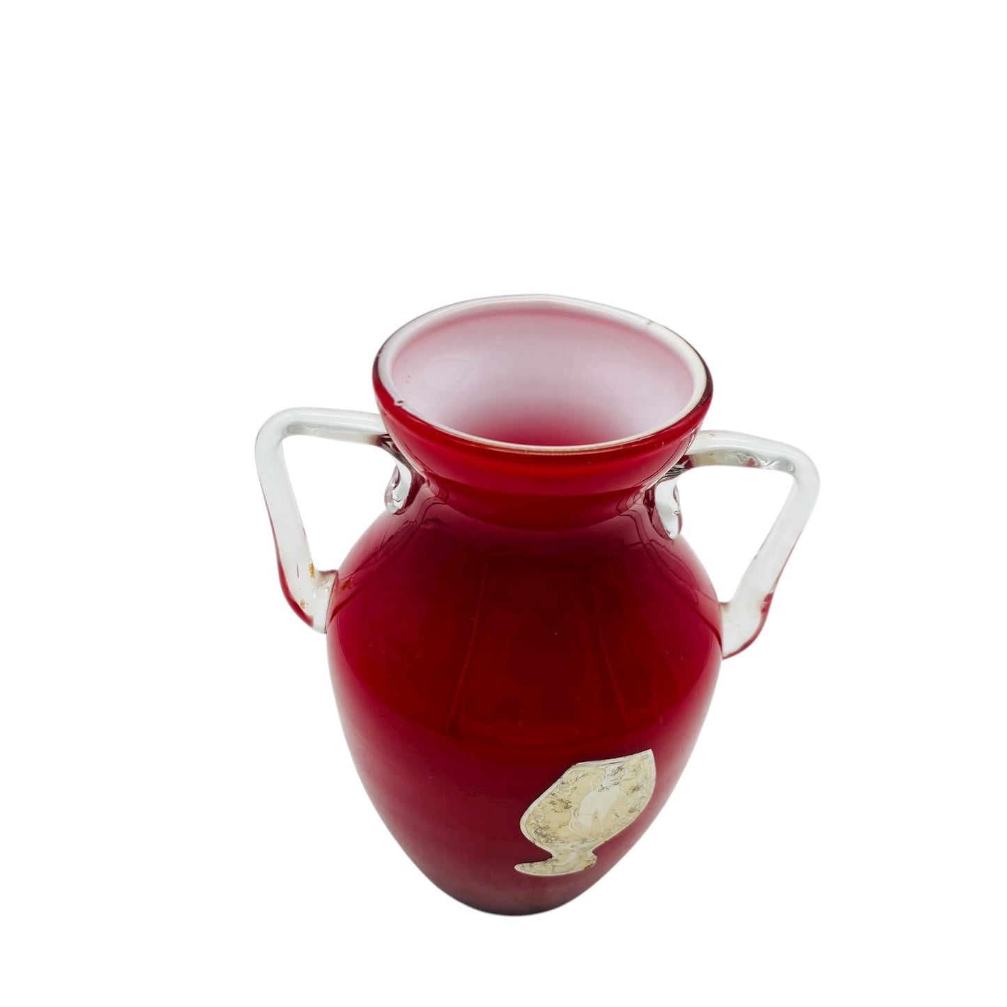 MURANO Opalina Fiorentina Vase rot Überfang weiß H 13,5 cm Glas 60er 70er Vintage