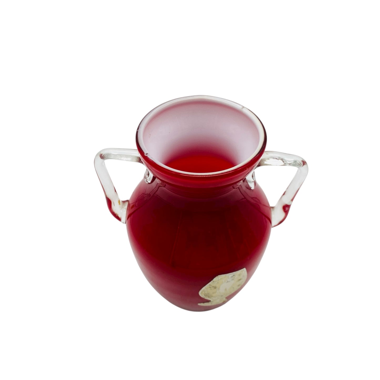 MURANO Opalina Fiorentina Vase rot Überfang weiß H 13,5 cm Glas 60er 70er Vintage