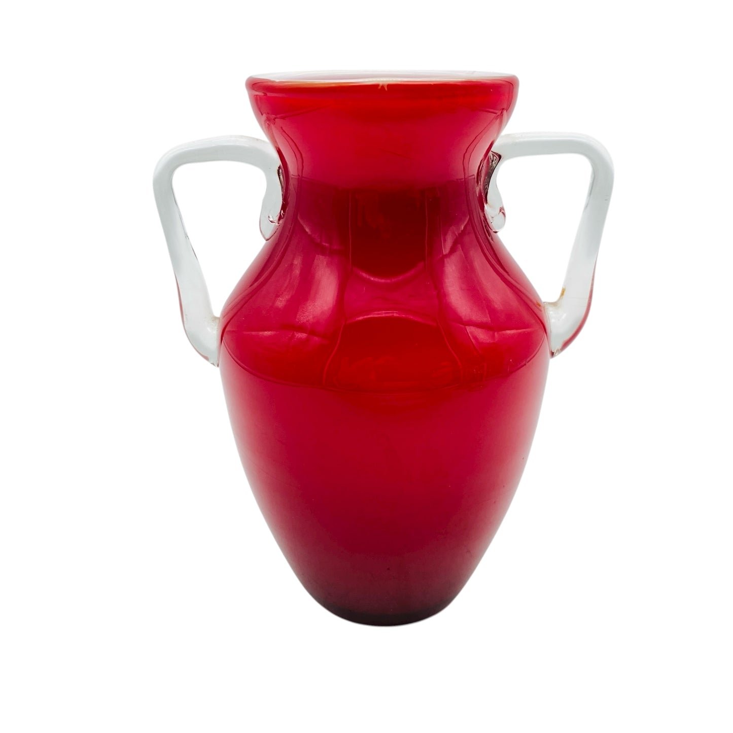 MURANO Opalina Fiorentina Vase rot Überfang weiß H 13,5 cm Glas 60er 70er Vintage