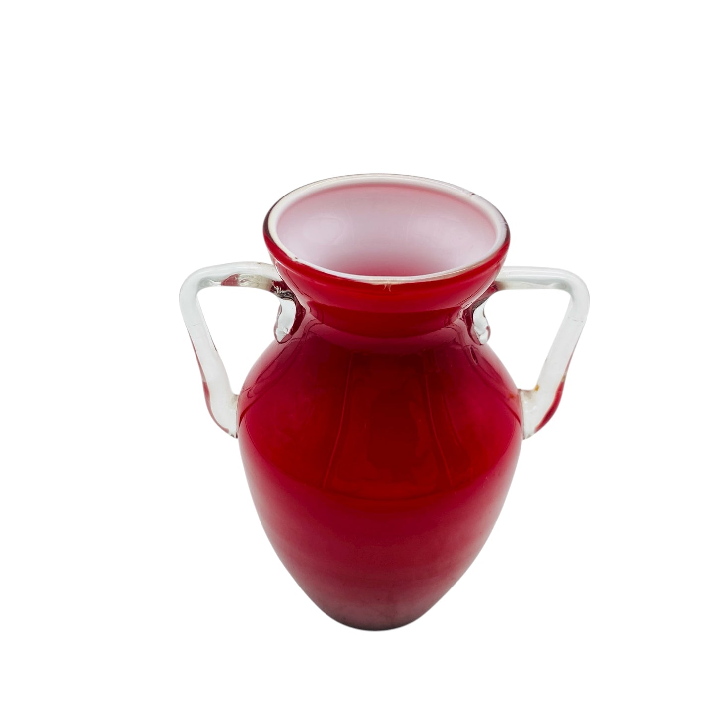 MURANO Opalina Fiorentina Vase rot Überfang weiß H 13,5 cm Glas 60er 70er Vintage