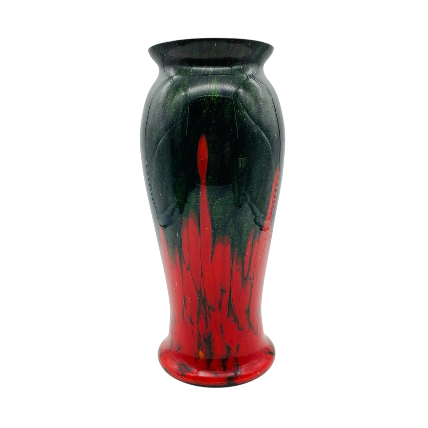 Meissner Glasraffinerei Dresden-Coswig Glas Vase rot mit grüner Aventurin 20er 30er Jahre