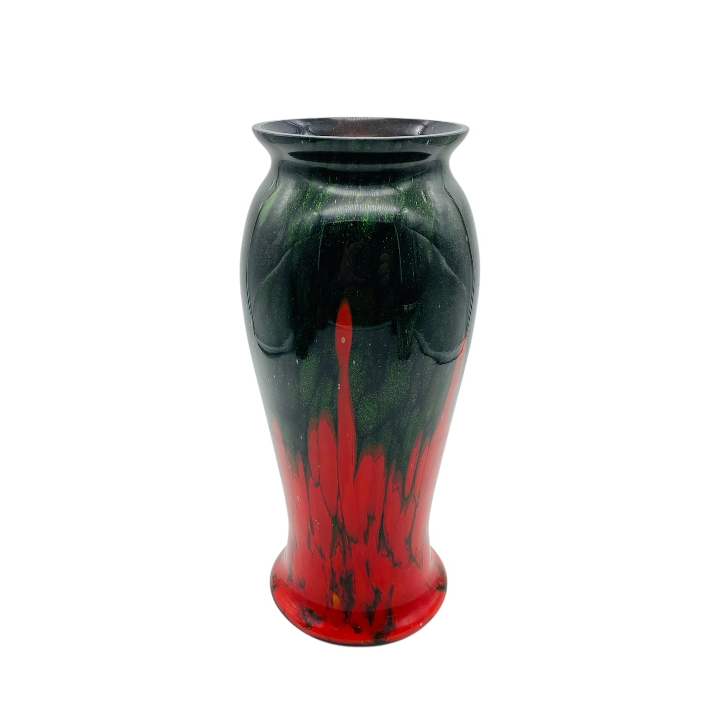 Meissner Glasraffinerei Dresden-Coswig Glas Vase rot mit grüner Aventurin 20er 30er Jahre