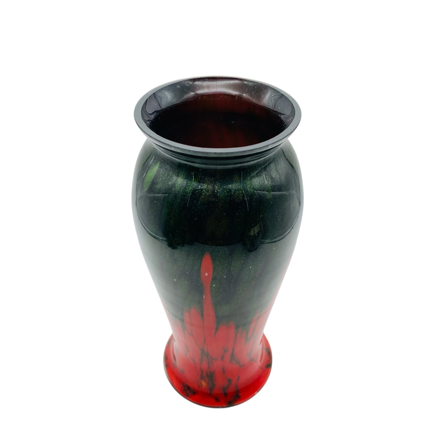 Meissner Glasraffinerei Dresden-Coswig Glas Vase rot mit grüner Aventurin 20er 30er Jahre