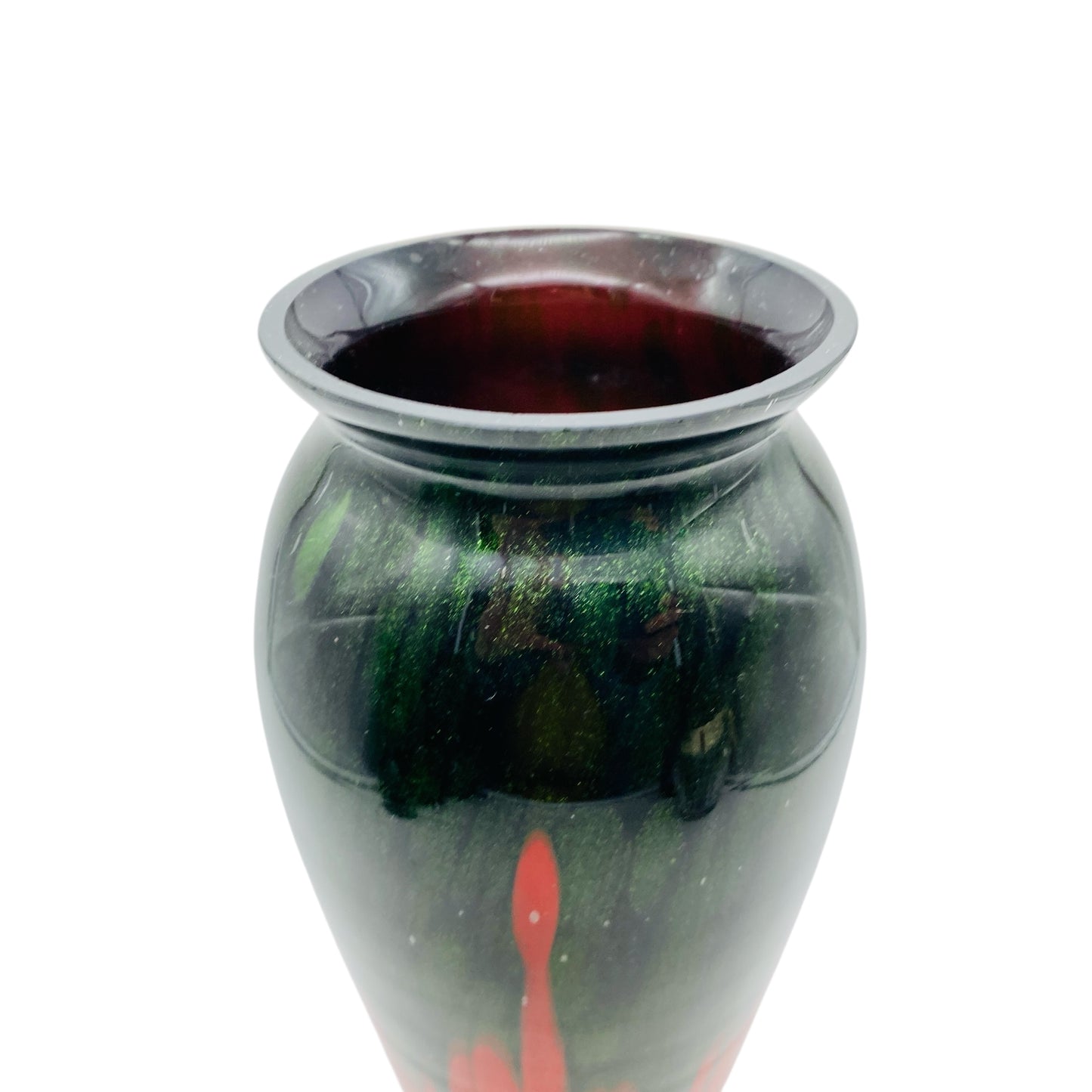 Meissner Glasraffinerei Dresden-Coswig Glas Vase rot mit grüner Aventurin 20er 30er Jahre