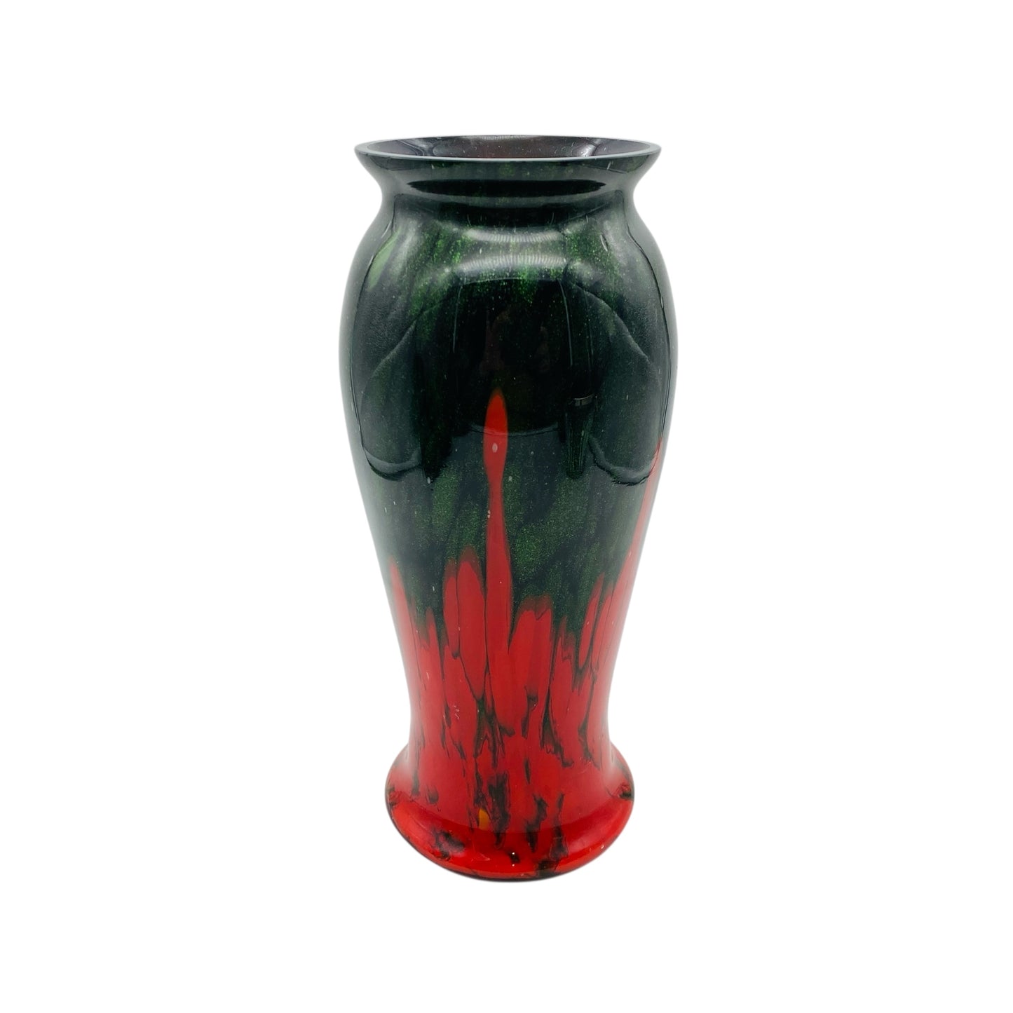 Meissner Glasraffinerei Dresden-Coswig Glas Vase rot mit grüner Aventurin 20er 30er Jahre