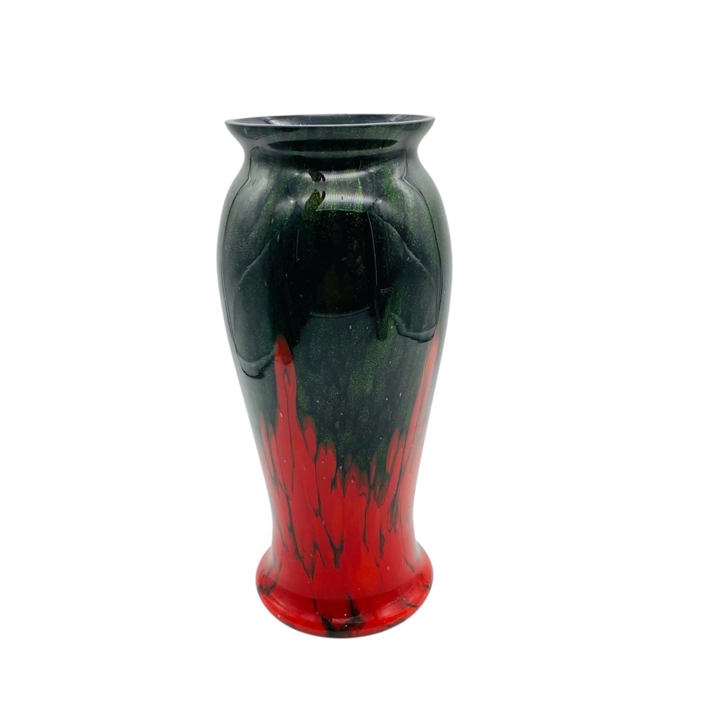 Meissner Glasraffinerei Dresden-Coswig Glas Vase rot mit grüner Aventurin 20er 30er Jahre