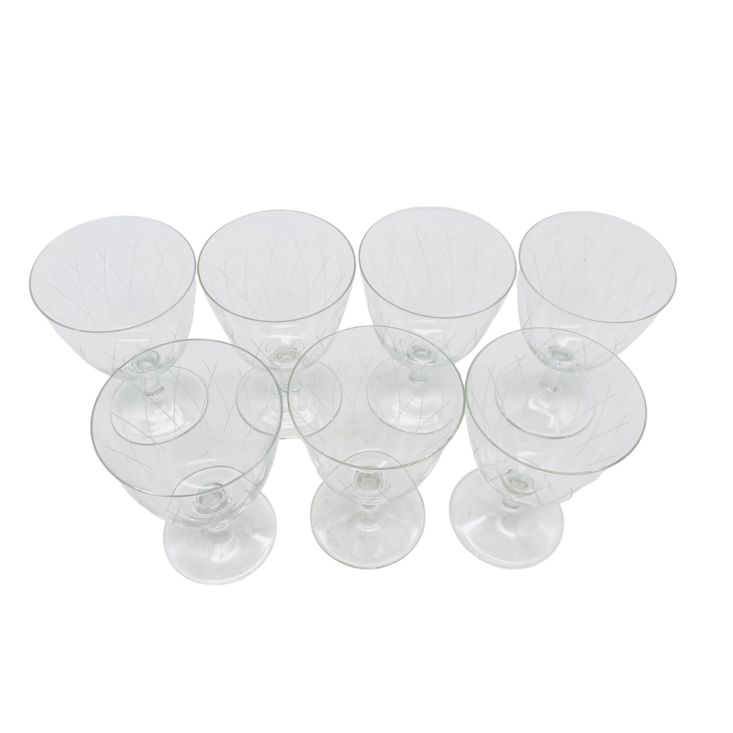 Mid-Century Weingläser 7er Set beschliffen H 11,2 cm Gläser Glas