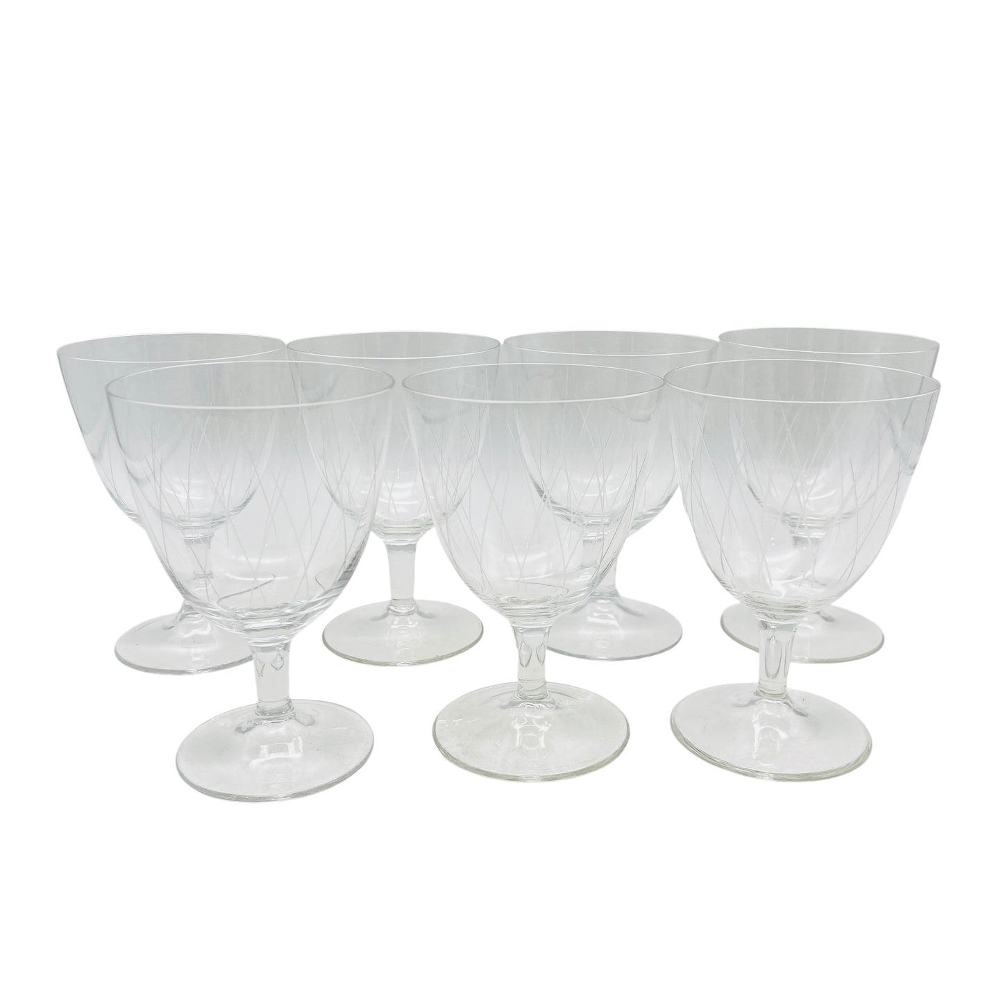 Mid-Century Weingläser 7er Set beschliffen H 11,2 cm Gläser Glas