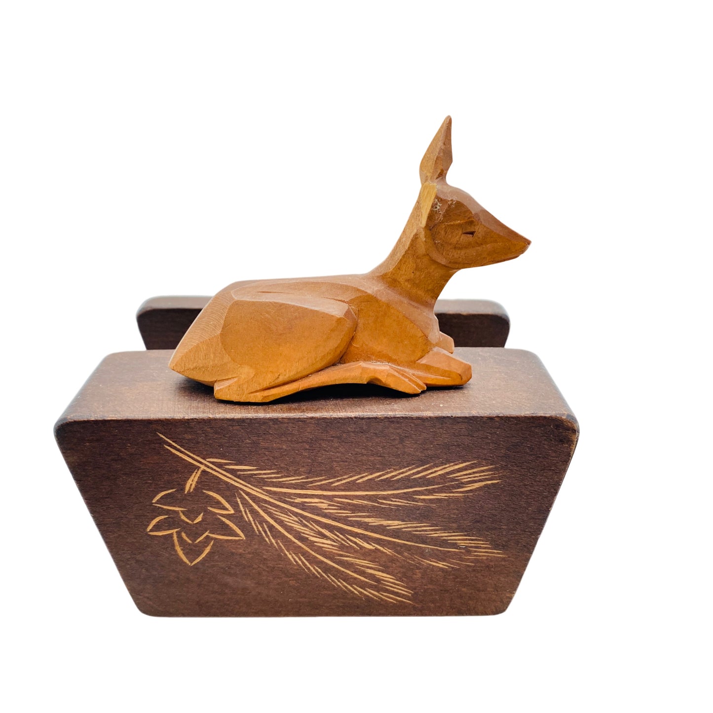 Mid Century Bakelit Untersetzer im Halter Holz Reh geschnitzt 50er 60er Jahre