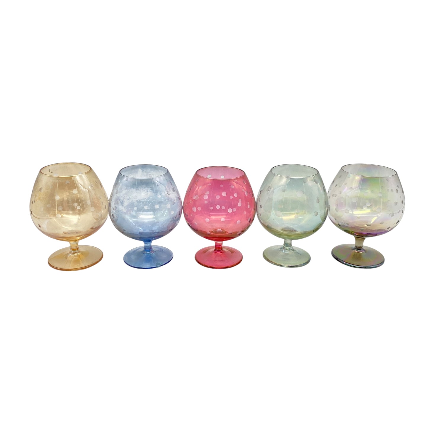 Mid Century Cognacgläser bunt irisierend 5er Set beschliffen Linsen 50er 60er Jahre