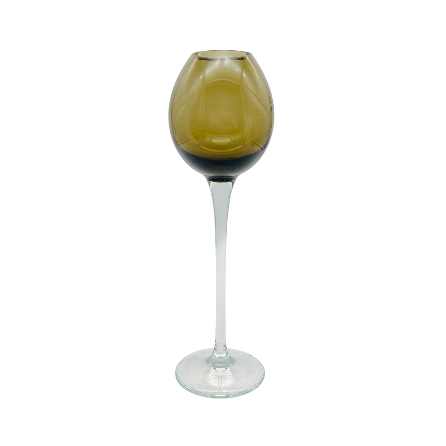 Mid Century Dekoration Stielglas Rauchglas transparent 60er 70er Jahre beschliffener Rand H 20,2 cm