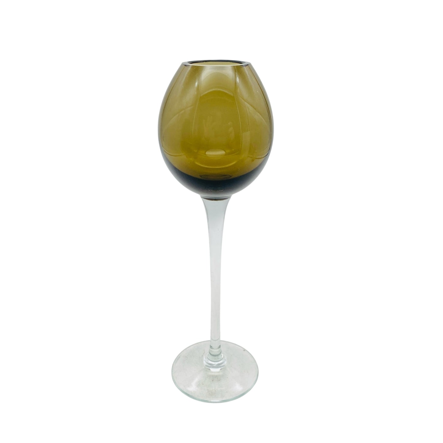 Mid Century Dekoration Stielglas Rauchglas transparent 60er 70er Jahre beschliffener Rand H 20,2 cm