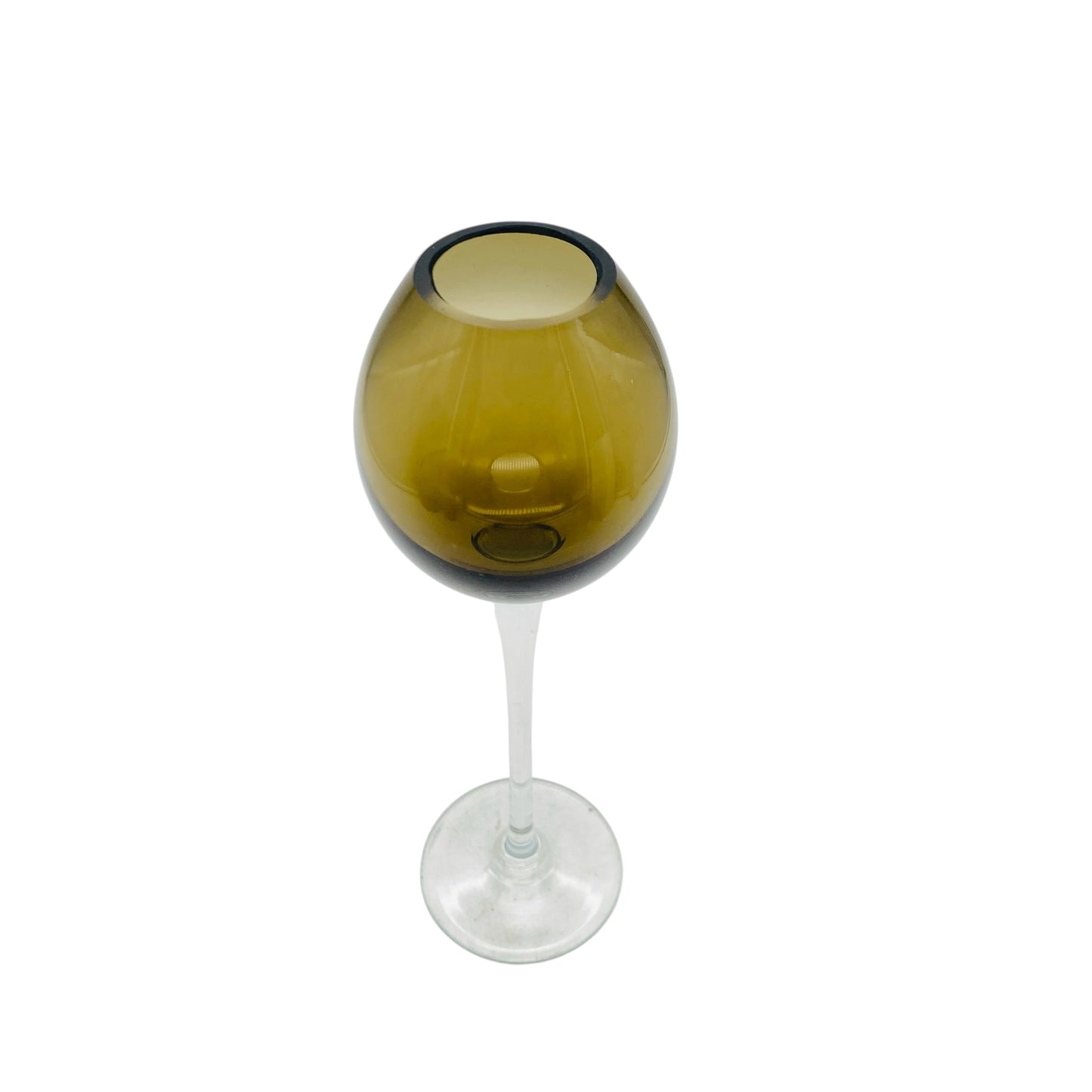 Mid Century Dekoration Stielglas Rauchglas transparent 60er 70er Jahre beschliffener Rand H 20,2 cm