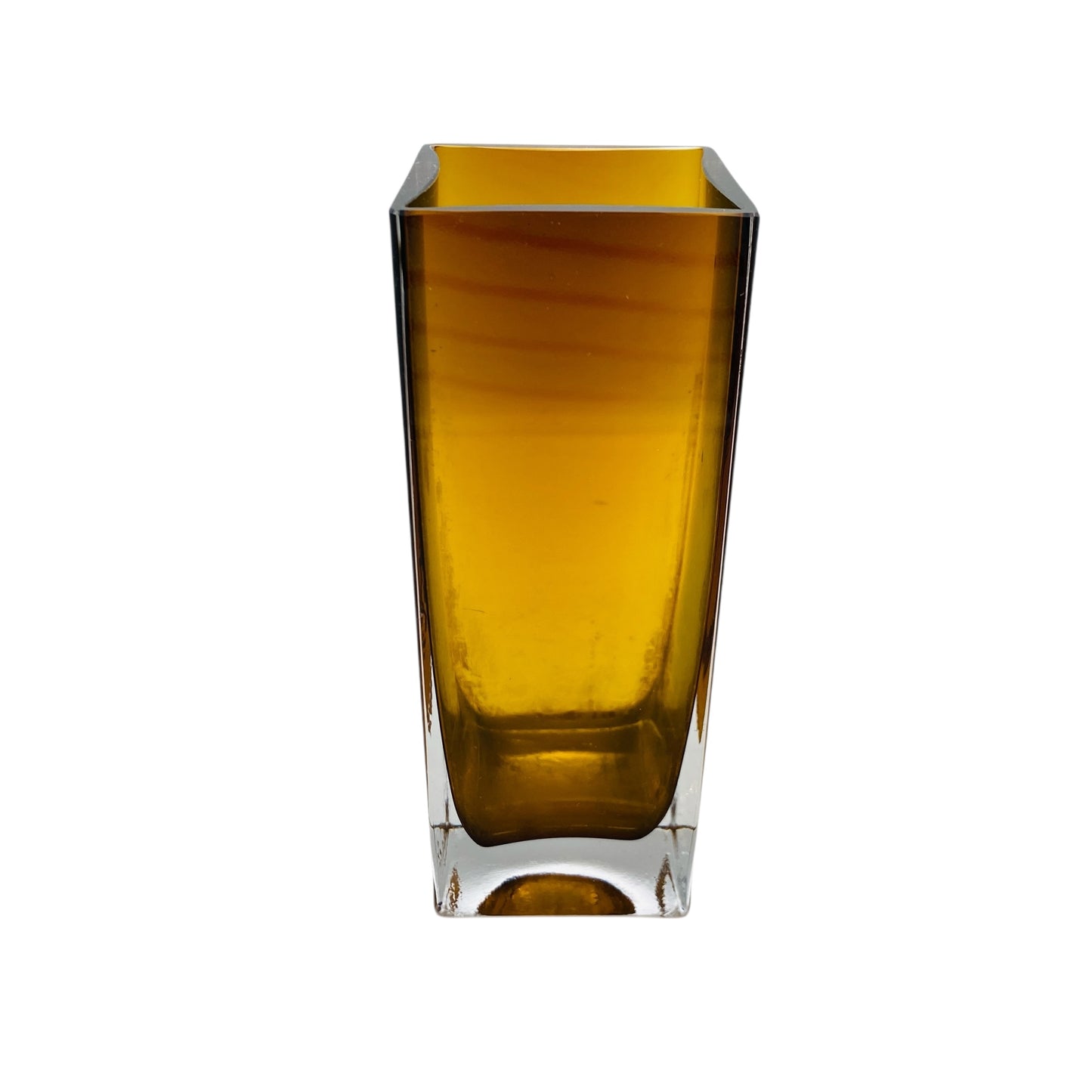 Mid Century Dekoration Vase Bernstein braun eckig Überfang transparent 60er 70er Jahre Dekor