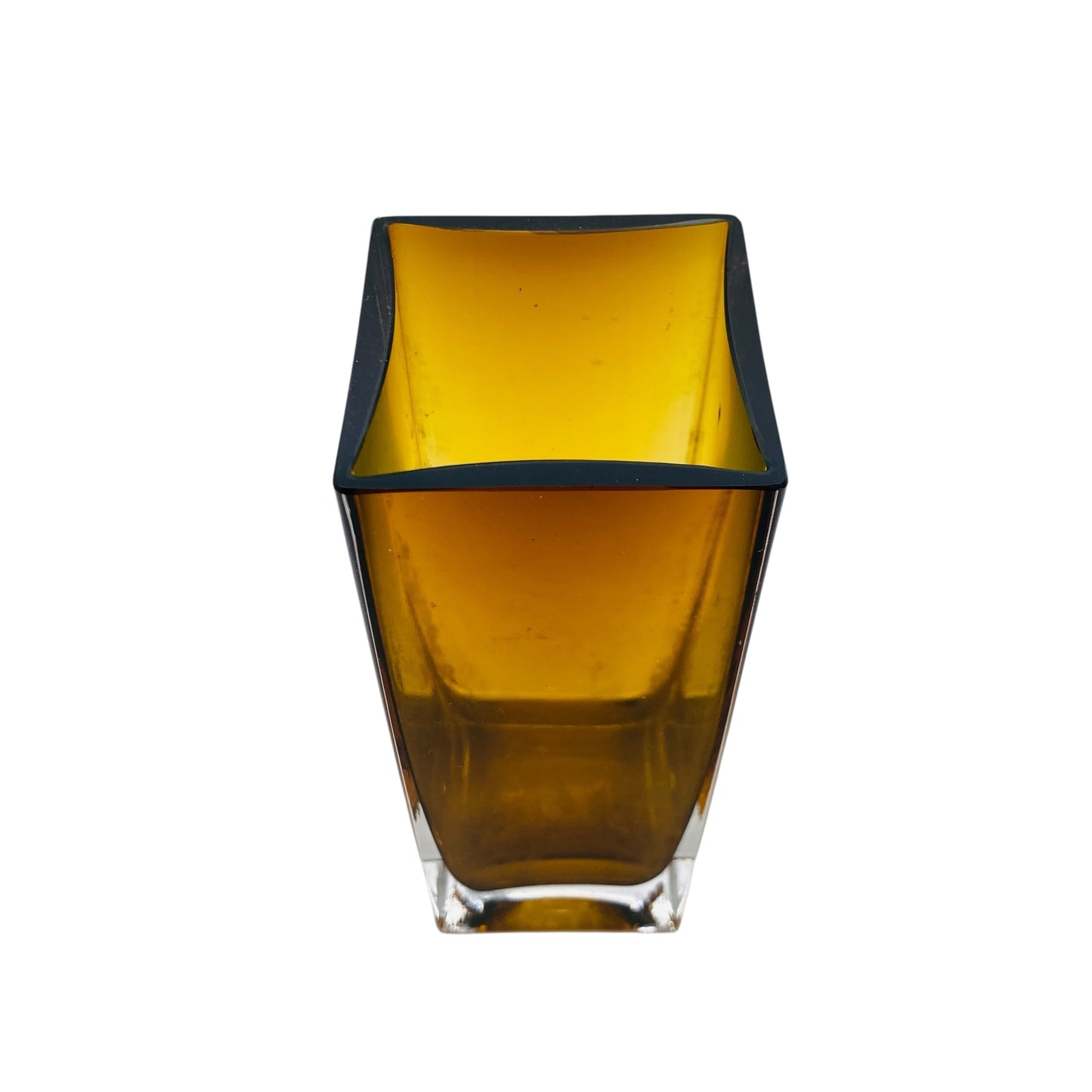 Mid Century Dekoration Vase Bernstein braun eckig Überfang transparent 60er 70er Jahre Dekor