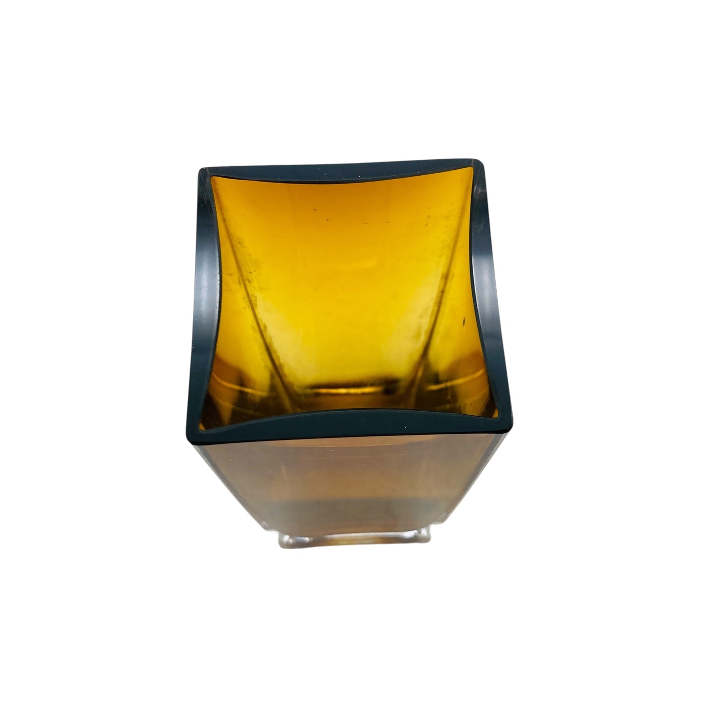 Mid Century Dekoration Vase Bernstein braun eckig Überfang transparent 60er 70er Jahre Dekor
