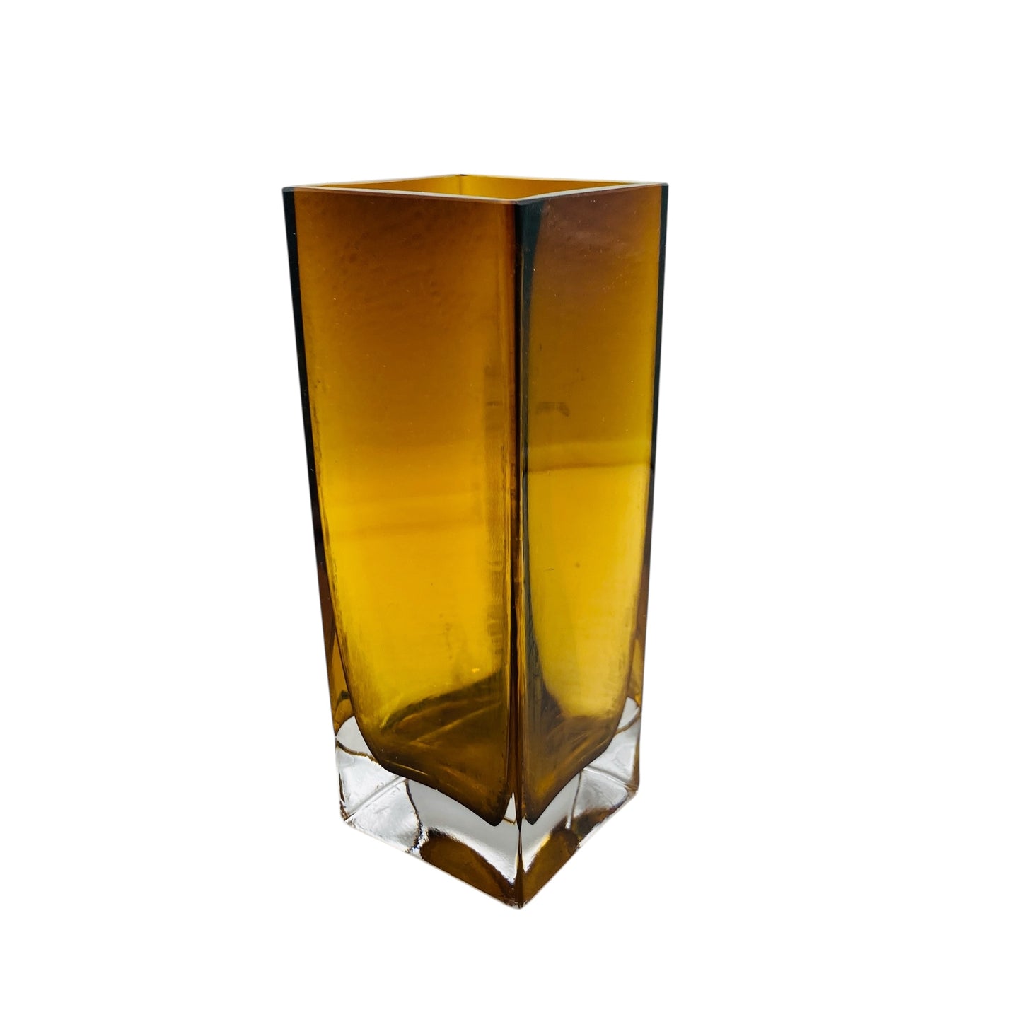 Mid Century Dekoration Vase Bernstein braun eckig Überfang transparent 60er 70er Jahre Dekor