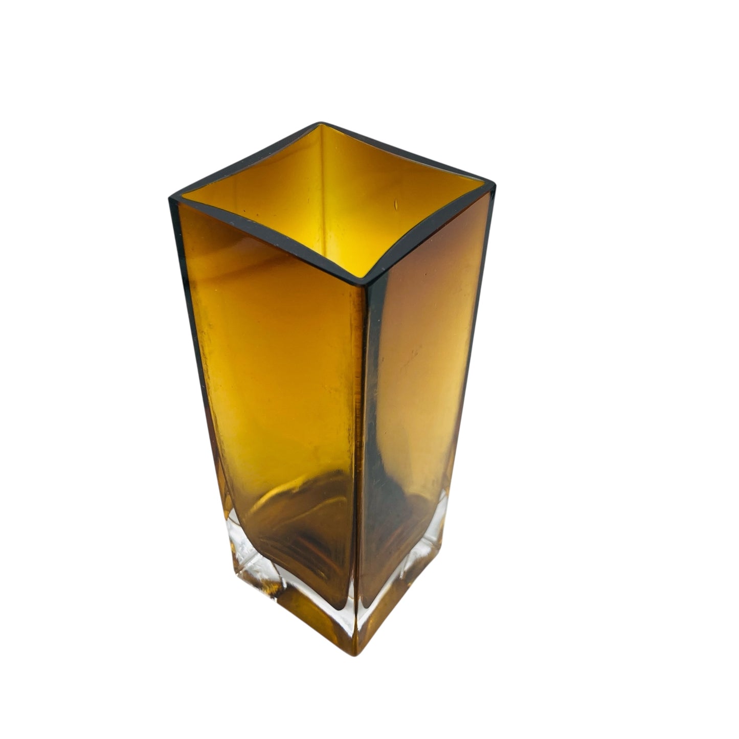Mid Century Dekoration Vase Bernstein braun eckig Überfang transparent 60er 70er Jahre Dekor