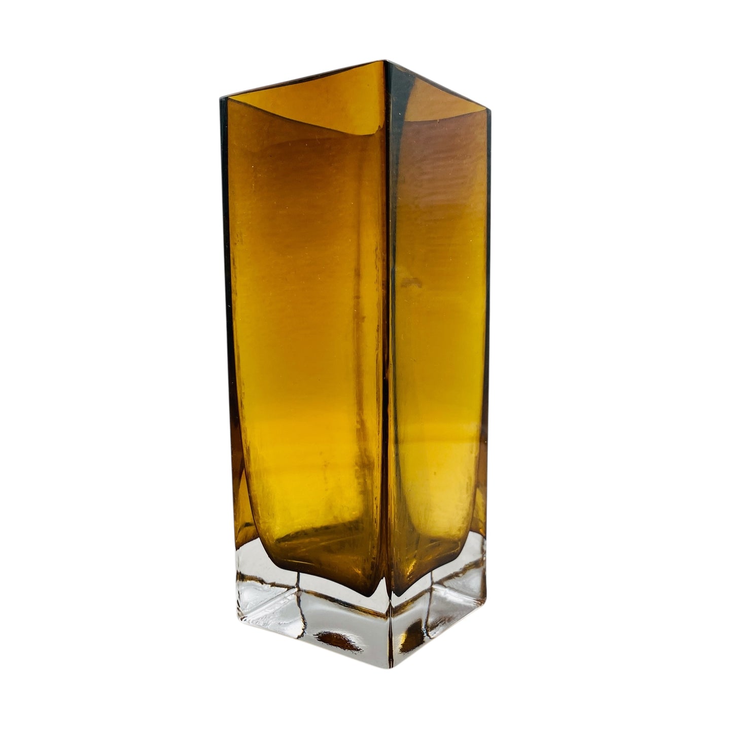 Mid Century Dekoration Vase Bernstein braun eckig Überfang transparent 60er 70er Jahre Dekor