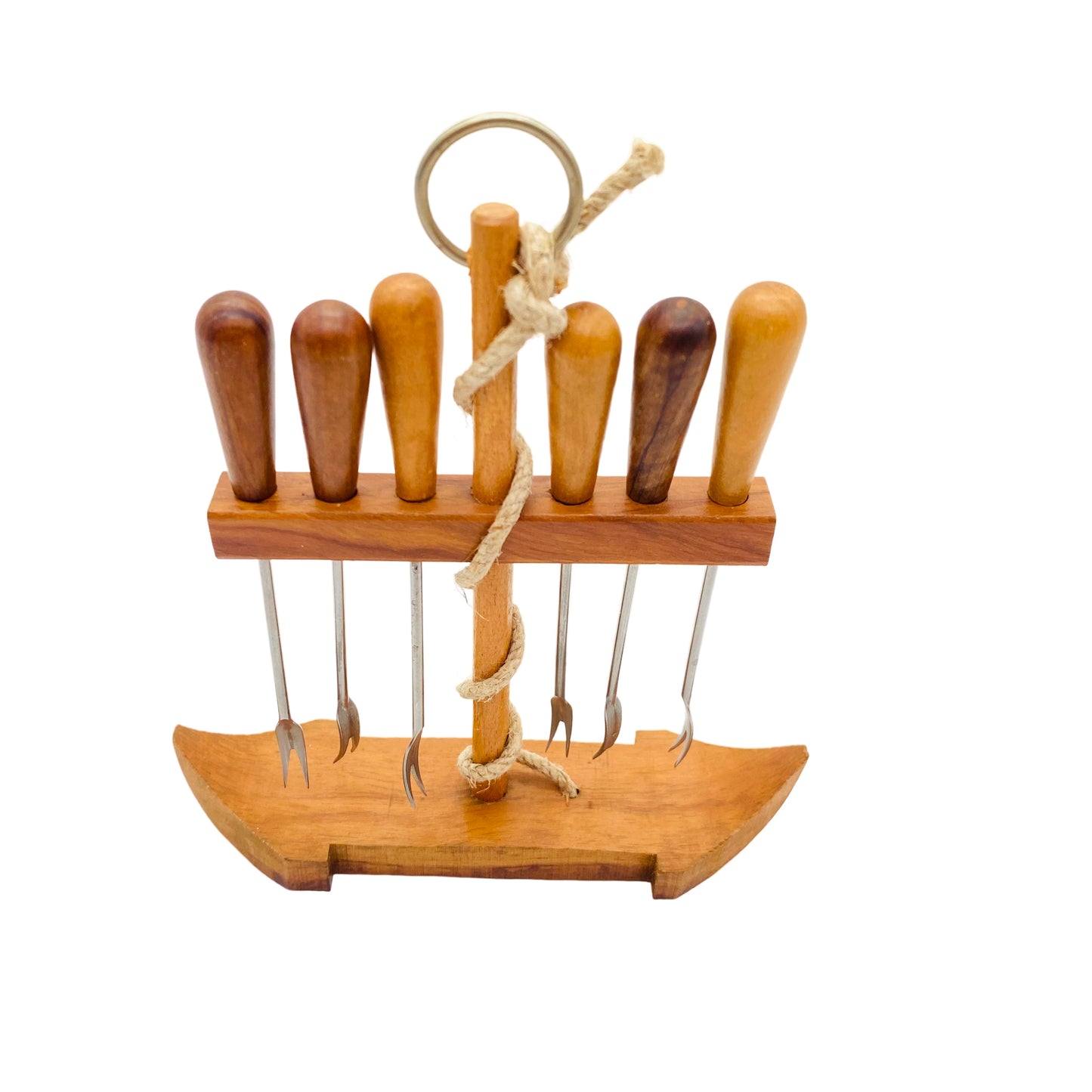 Mid Century Picker Set Gabeln Becher Holz 50er Jahre Schiff Boot