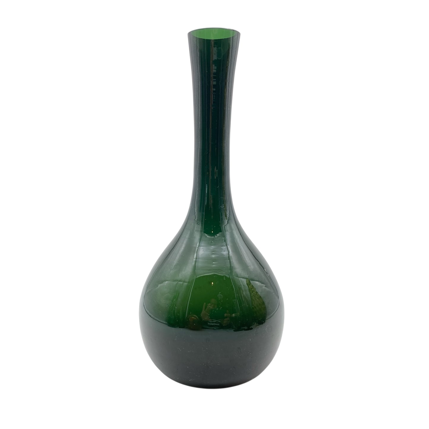 Mid Century Vase Glas grün olivegrün geschliffene Öffnung 60er 70er Jahre Dekoration