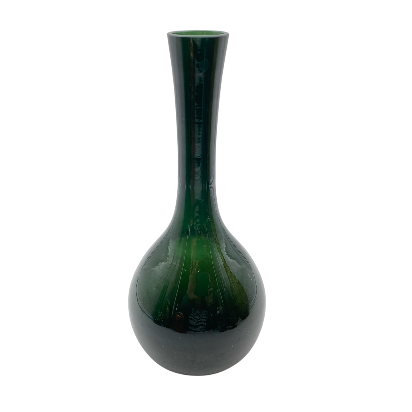 Mid Century Vase Glas grün olivegrün geschliffene Öffnung 60er 70er Jahre Dekoration