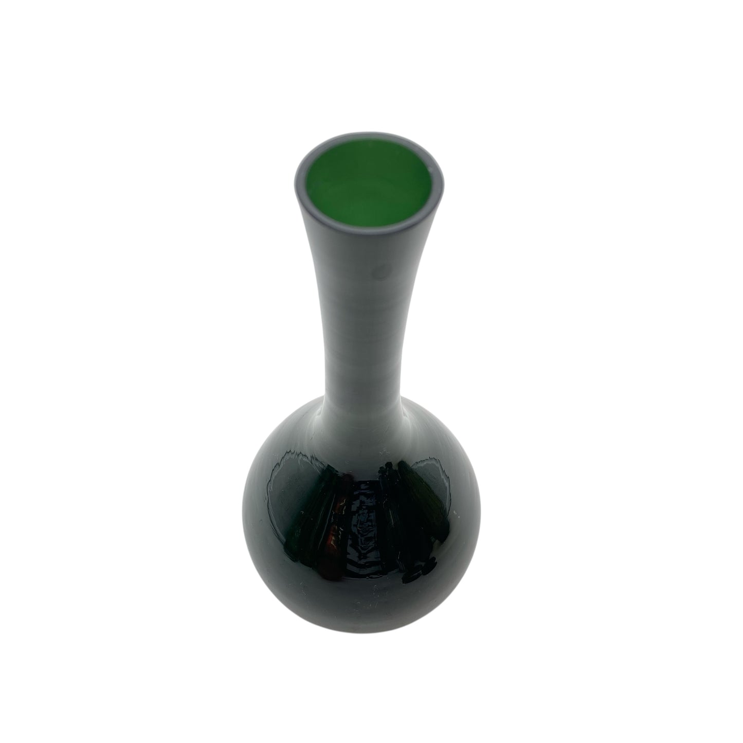 Mid Century Vase Glas grün olivegrün geschliffene Öffnung 60er 70er Jahre Dekoration