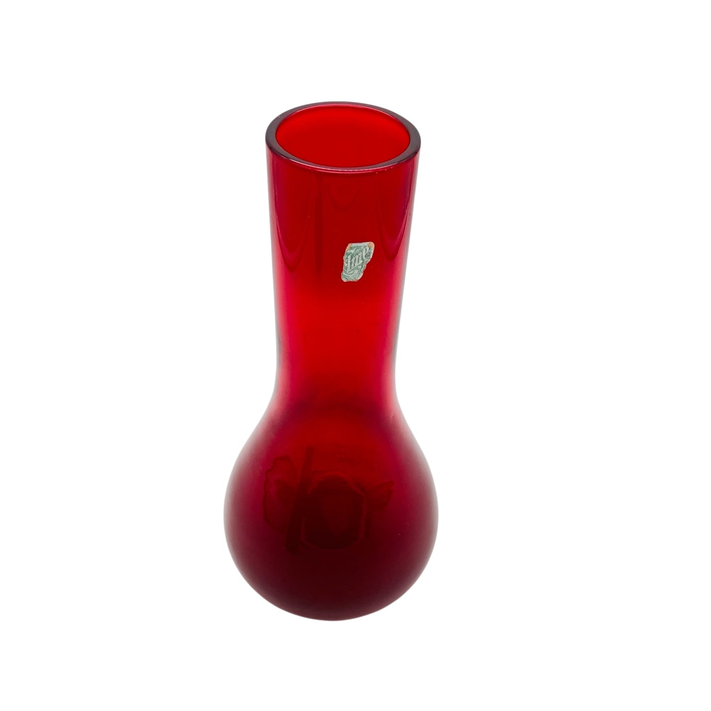 Mid Century Vase Glas rot Label unbekannt 50er 60er Jahre Dekoration