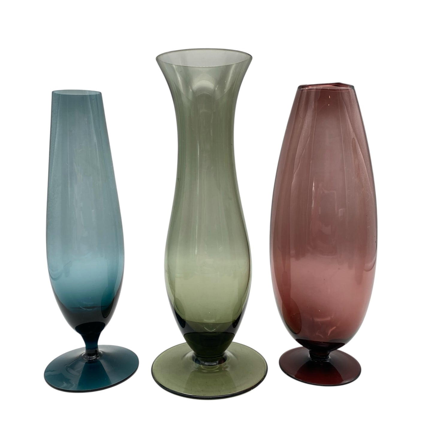 Mid Century Vasenset Rauchglas blau lila Glasvasen 50er 60er Jahre Vasen