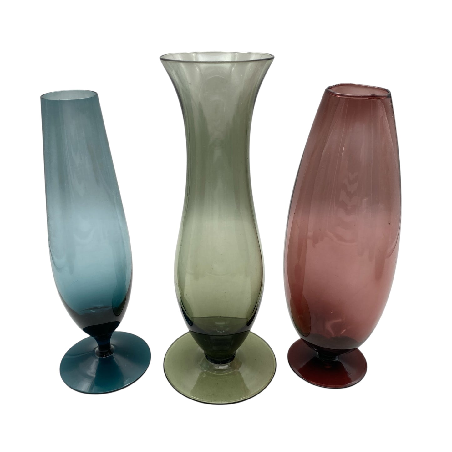 Mid Century Vasenset Rauchglas blau lila Glasvasen 50er 60er Jahre Vasen