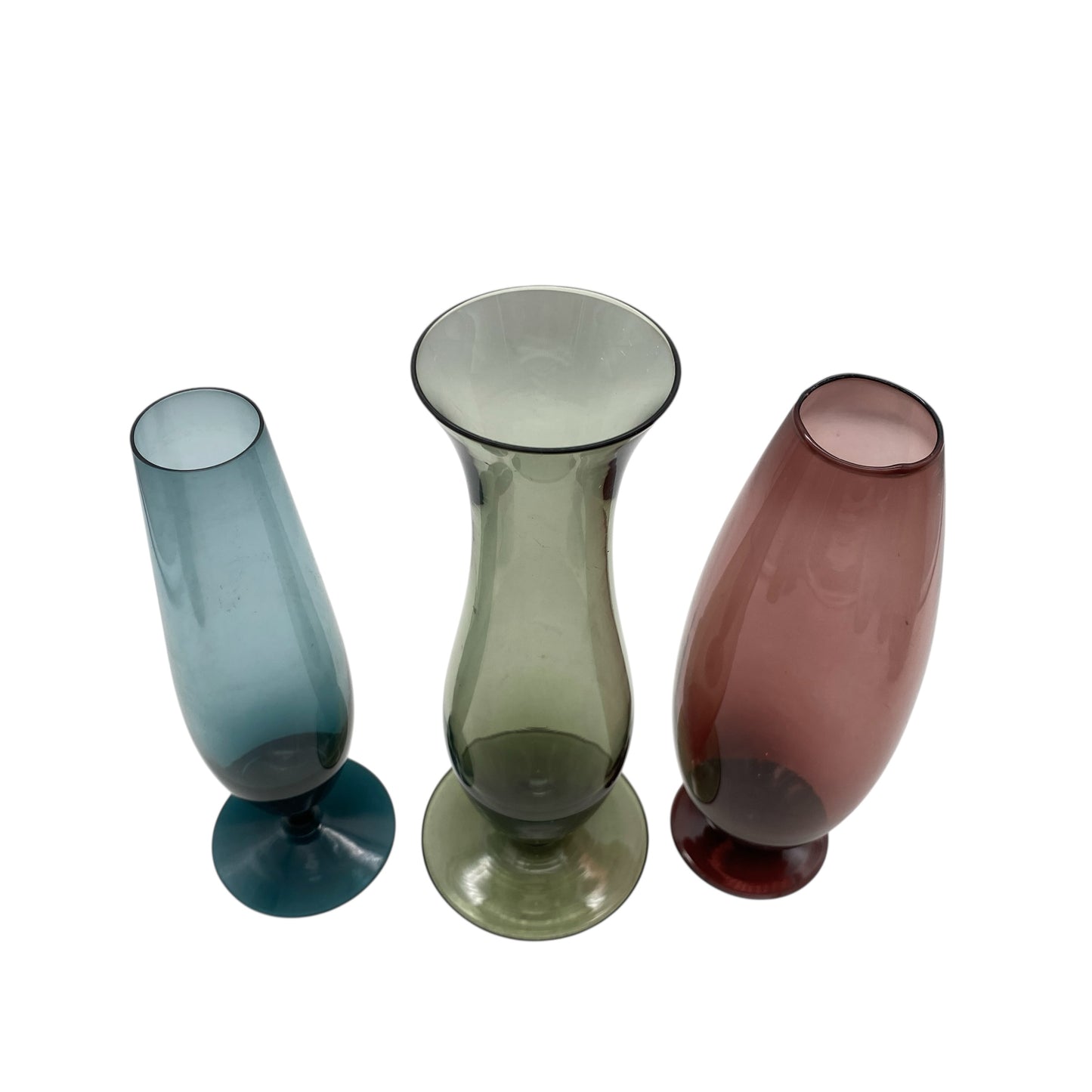 Mid Century Vasenset Rauchglas blau lila Glasvasen 50er 60er Jahre Vasen