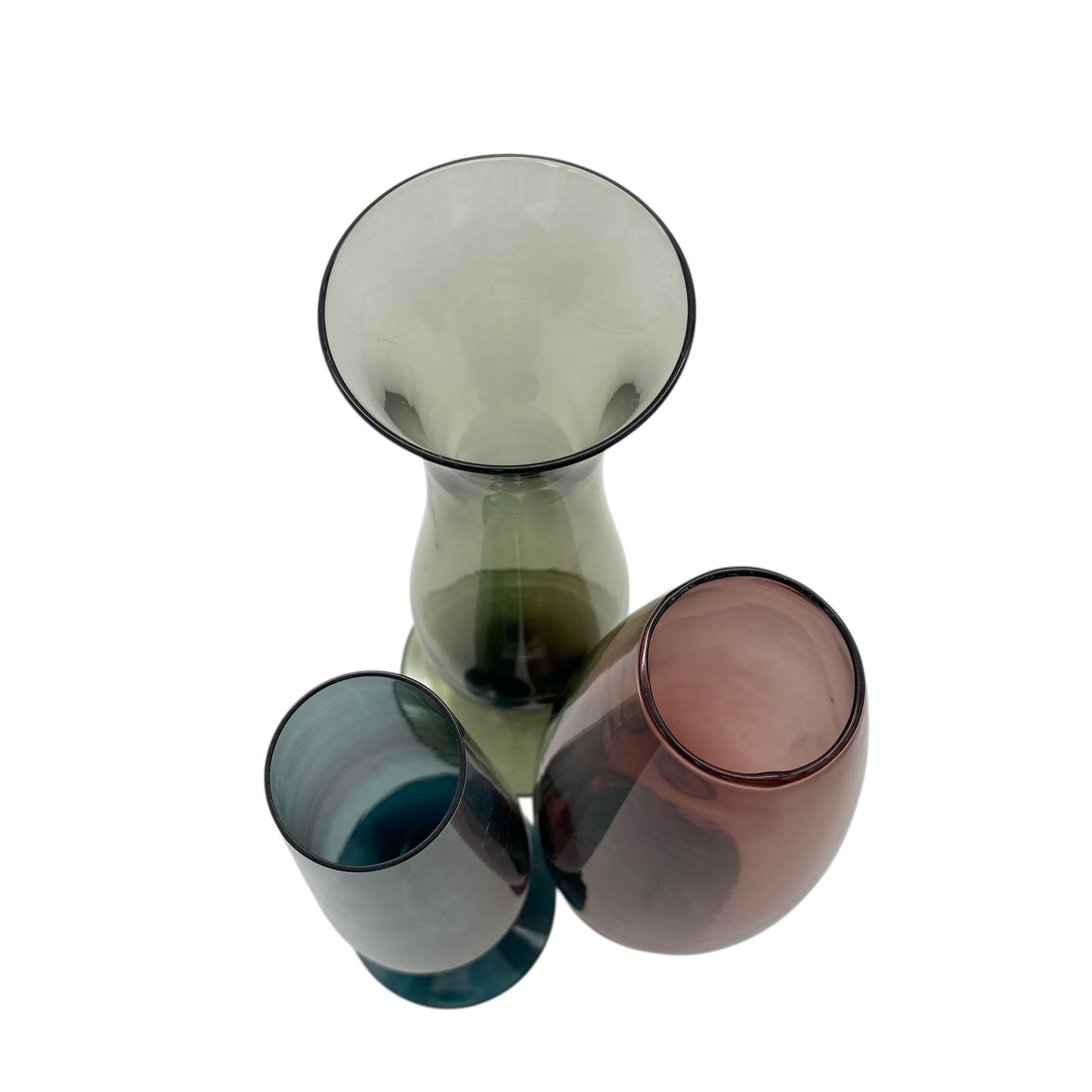 Mid Century Vasenset Rauchglas blau lila Glasvasen 50er 60er Jahre Vasen