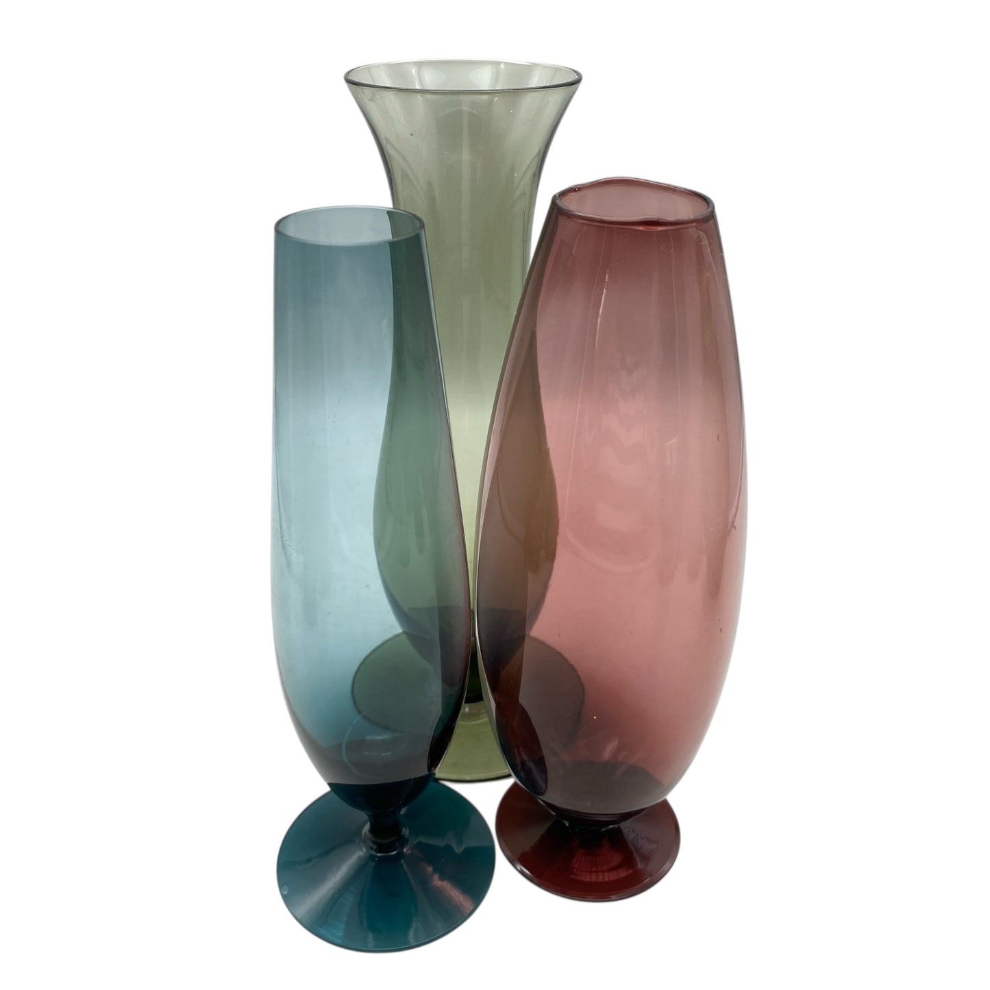 Mid Century Vasenset Rauchglas blau lila Glasvasen 50er 60er Jahre Vasen
