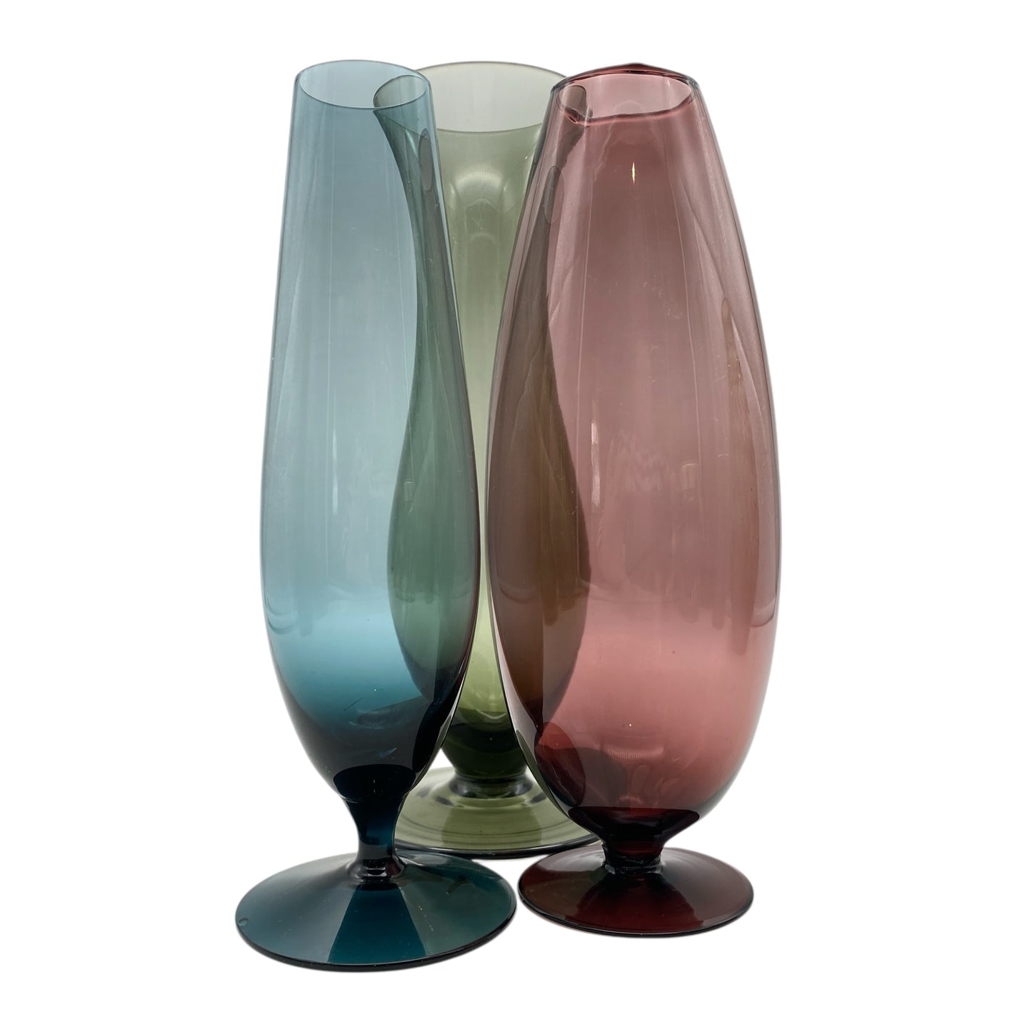 Mid Century Vasenset Rauchglas blau lila Glasvasen 50er 60er Jahre Vasen