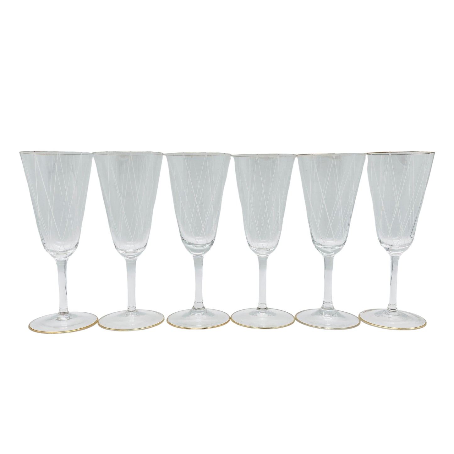Poschinger Sektgläser 6er Set Goldrand Emaille Dekor Rauten 50er 60er Jahre - Mid Century Lounge