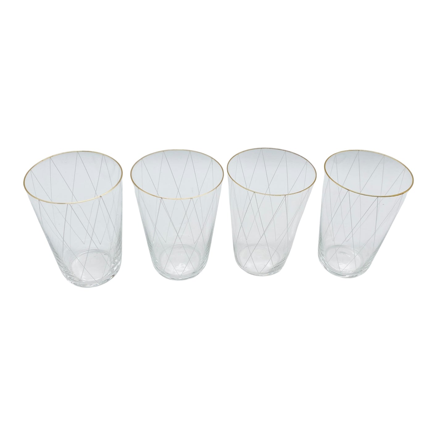 Poschinger Wassergläser 4er Set Goldrand Emaille Dekor Rauten 50er 60er Gläser