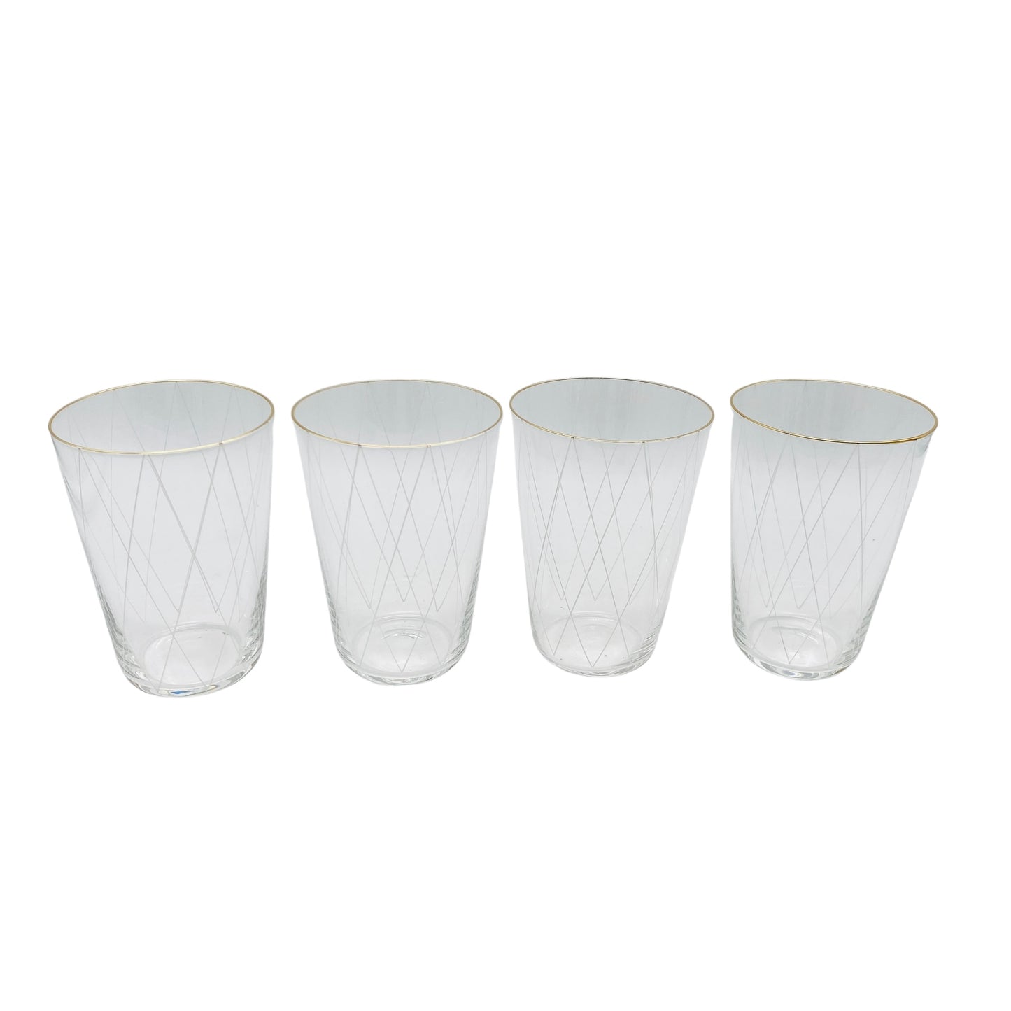 Poschinger Wassergläser 4er Set Goldrand Emaille Dekor Rauten 50er 60er Gläser