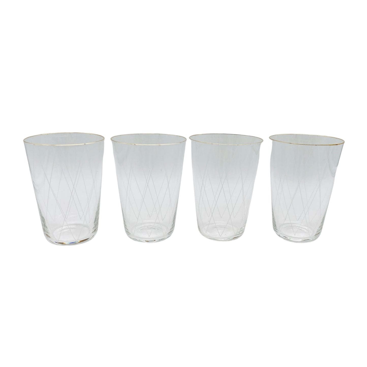 Poschinger Wassergläser 4er Set Goldrand Emaille Dekor Rauten 50er 60er Gläser