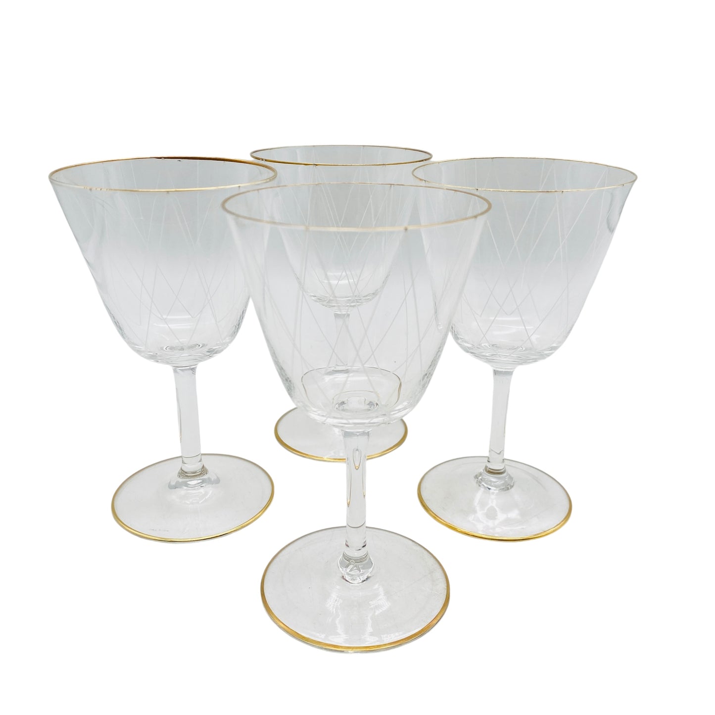 Poschinger Weingläser 4er Set Goldrand Emaille Dekor Rauten 50er 60er Jahre