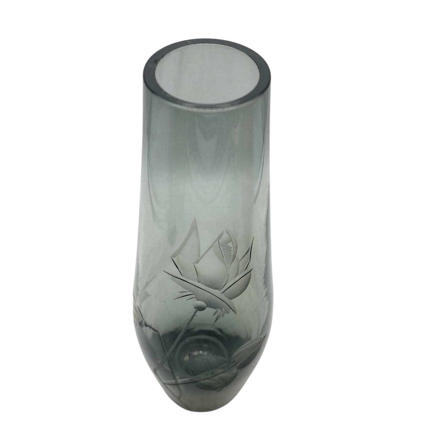 Rauchglas Vase mit Blüten Rosen beschliffen 60er 70er Jahre Mid Century Design
