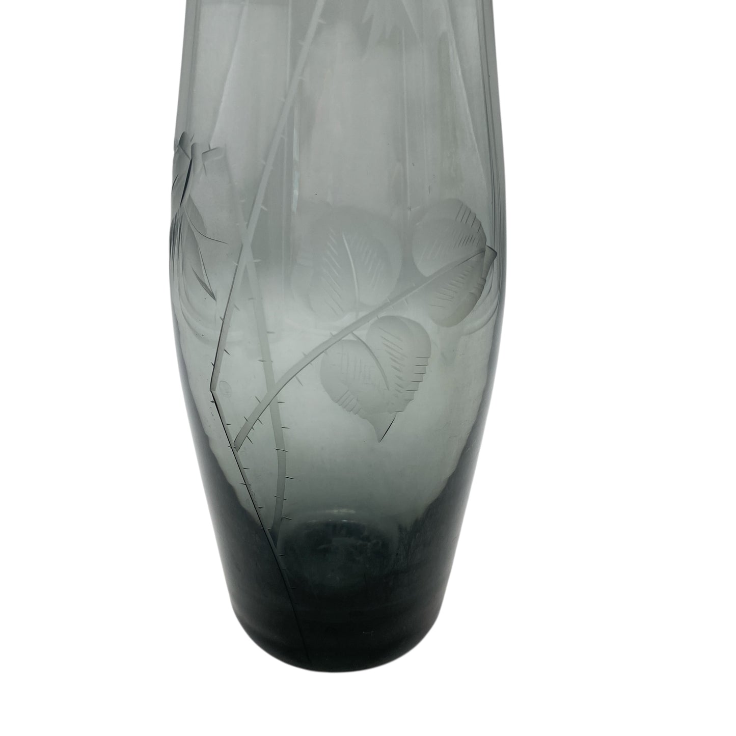 Rauchglas Vase mit Blüten Rosen beschliffen 60er 70er Jahre Mid Century Design