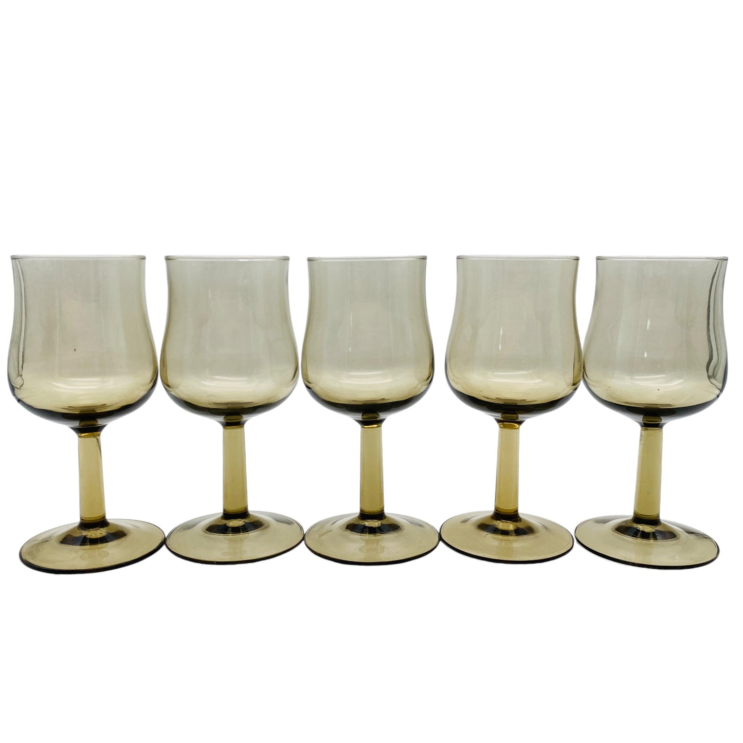 Rauchglas Weingläser aus Frankreich 5er Set bronze braun Gläser Glas 70er 80er