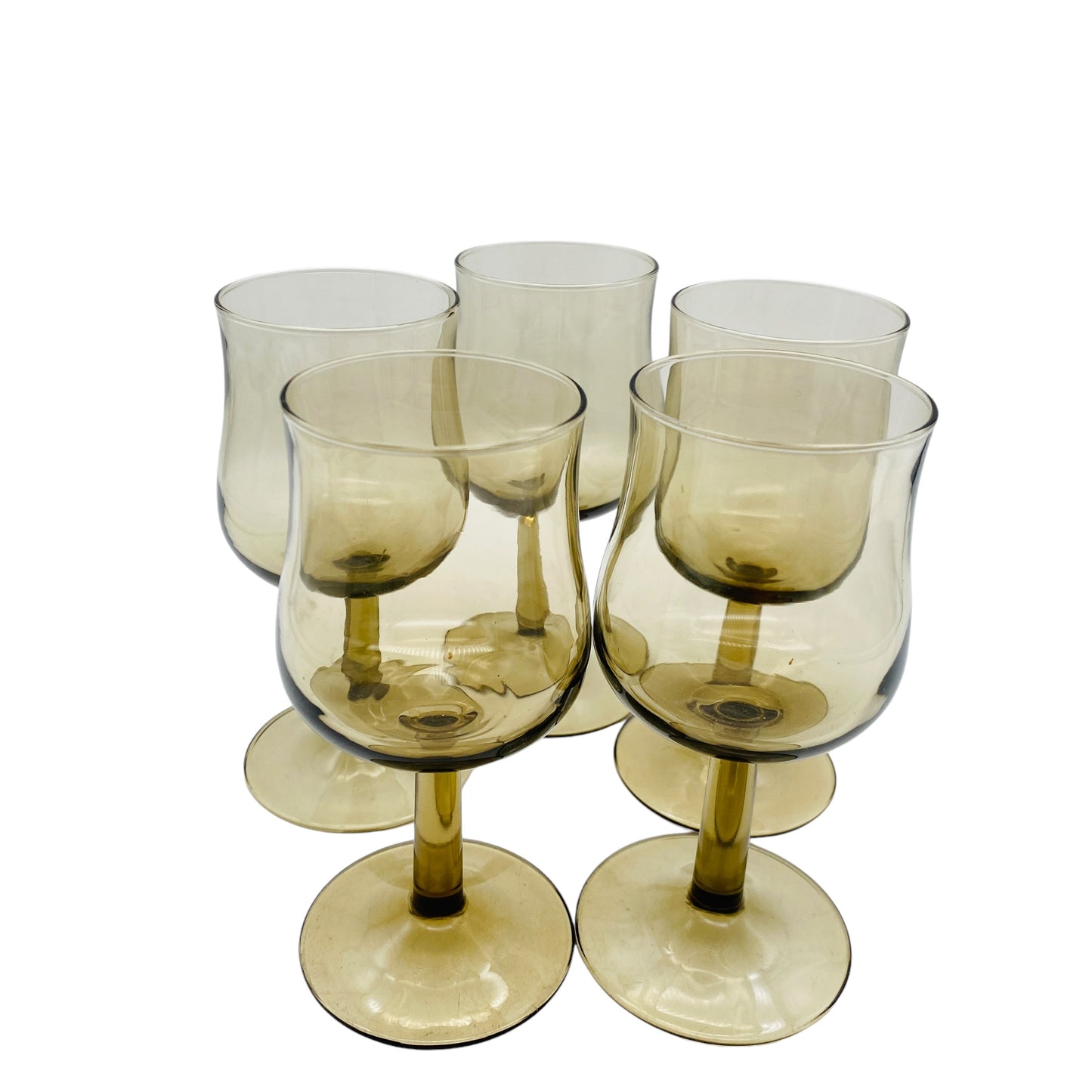 Rauchglas Weingläser aus Frankreich 5er Set bronze braun Gläser Glas 70er 80er