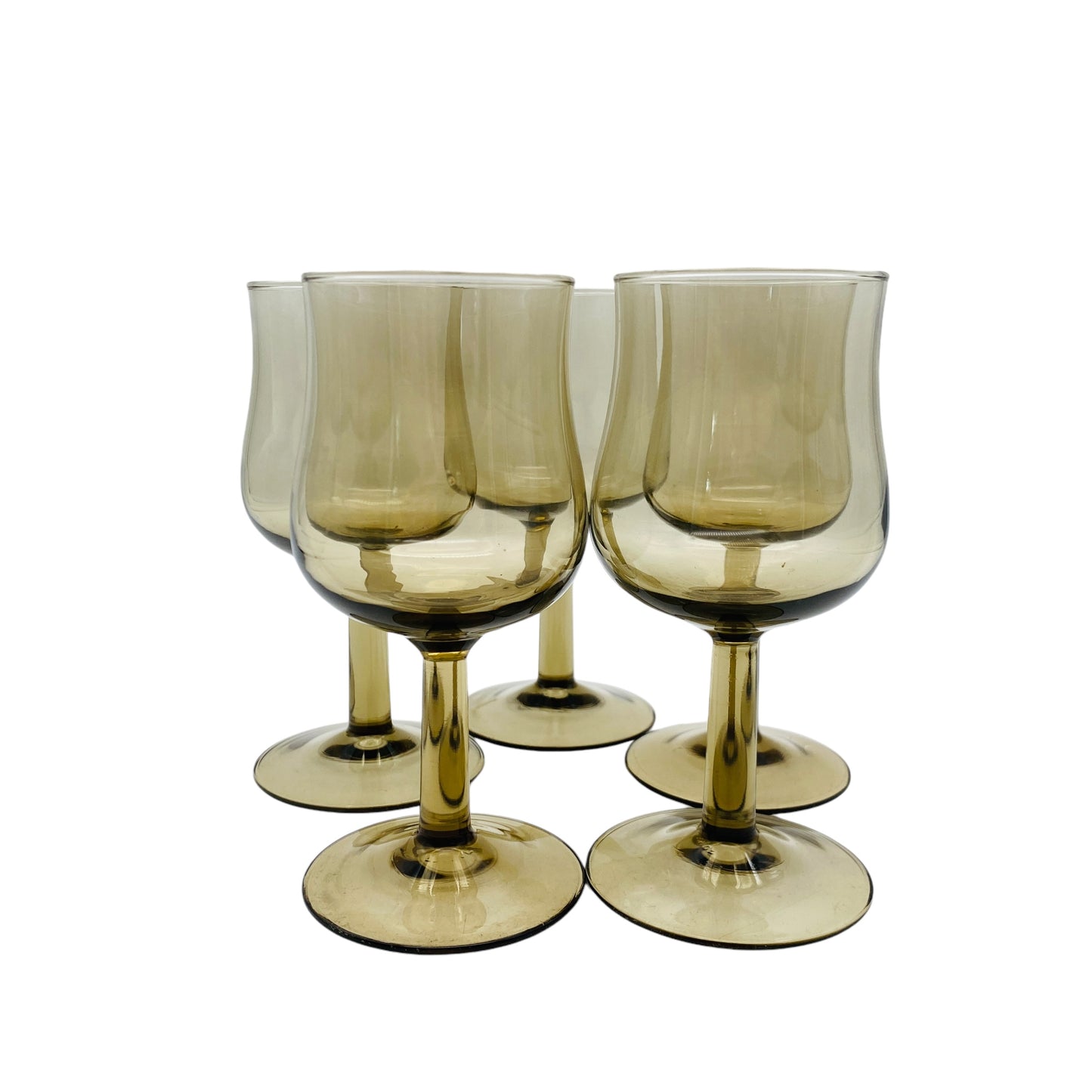 Rauchglas Weingläser aus Frankreich 5er Set bronze braun Gläser Glas 70er 80er