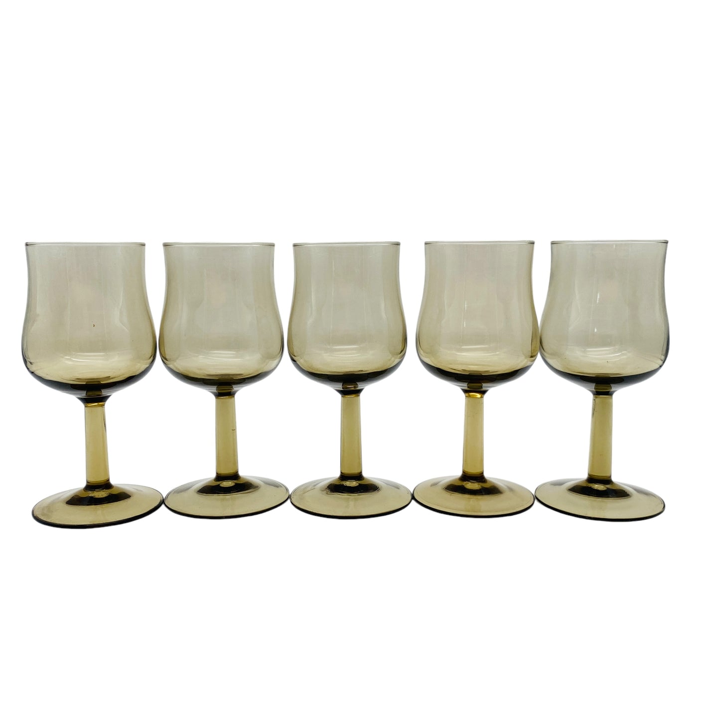 Rauchglas Weingläser aus Frankreich 5er Set bronze braun Gläser Glas 70er 80er