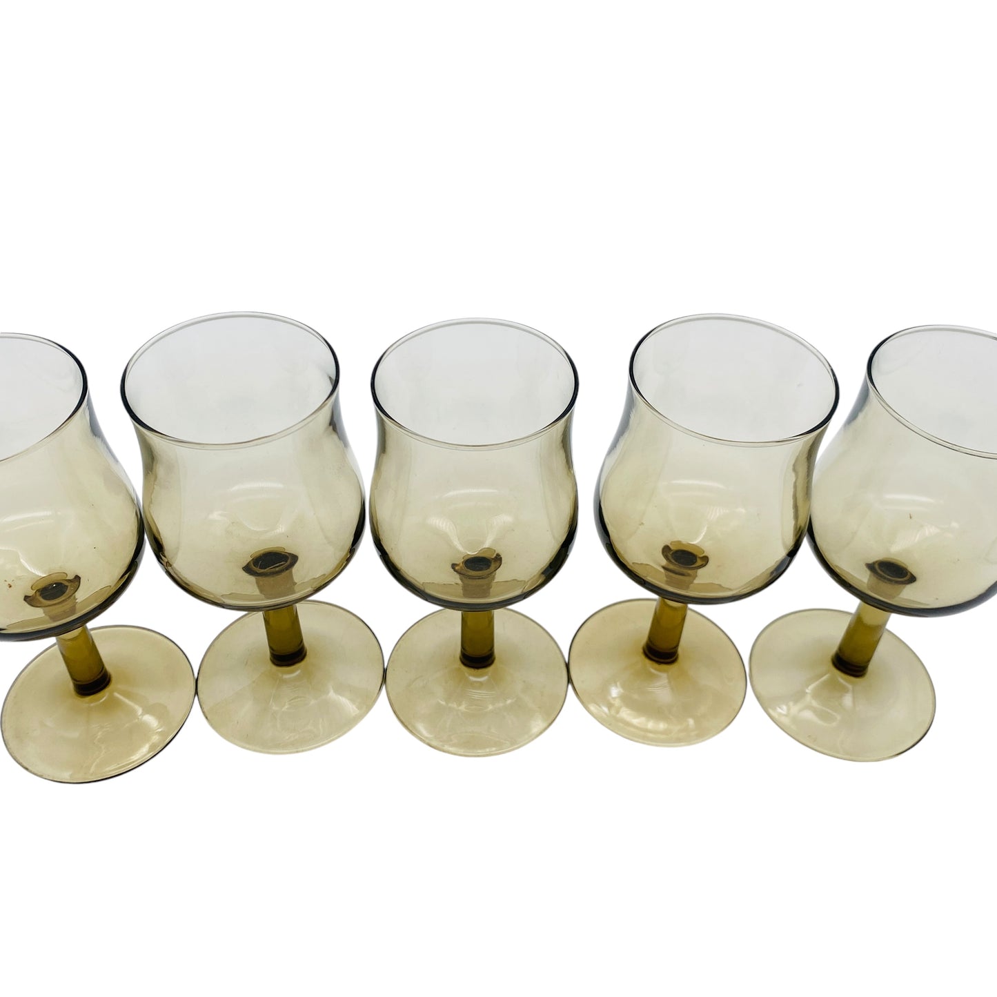 Rauchglas Weingläser aus Frankreich 5er Set bronze braun Gläser Glas 70er 80er