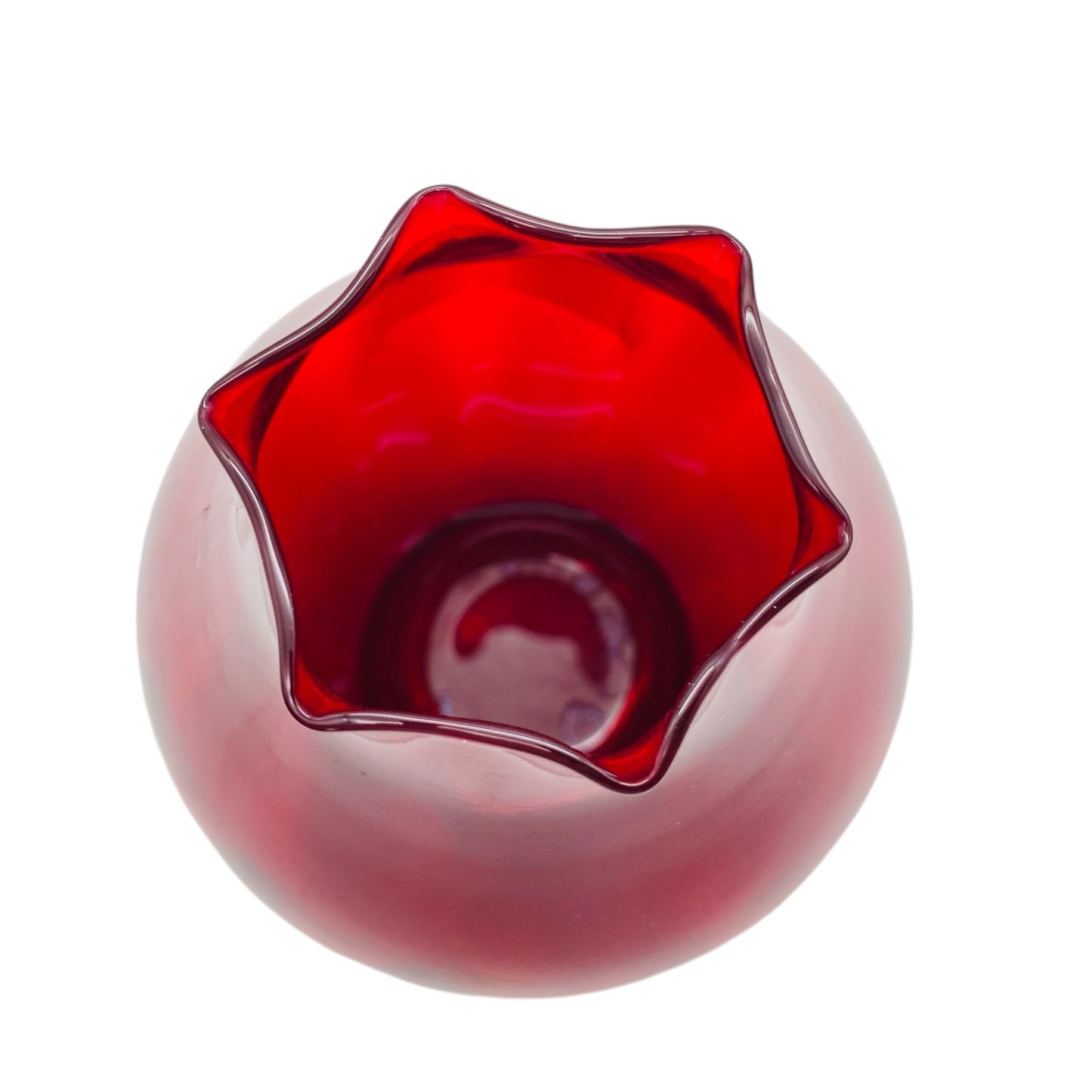 Rote Vase Mitte des Jahrhunderts mit welligem Rand Dekoration Blumenvase