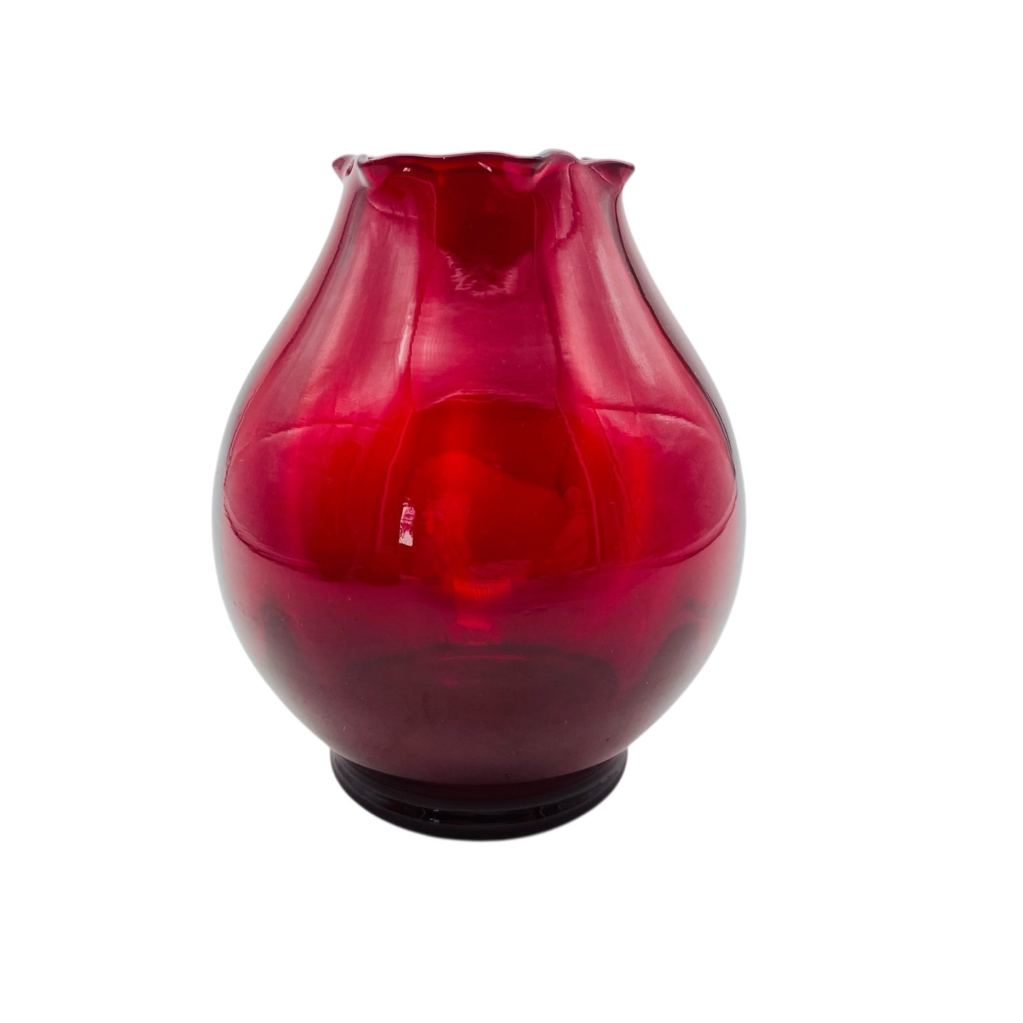 Rote Vase Mitte des Jahrhunderts mit welligem Rand Dekoration Blumenvase