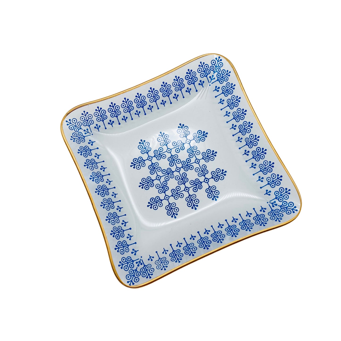 Schale Feinglas Goldrand Muster blau 60er 70er Jahre Glas